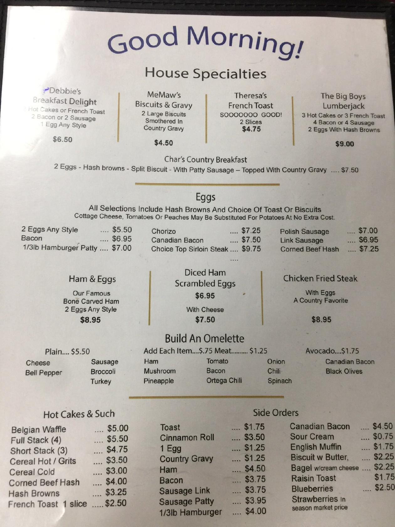 Menu at Paul's Country Kitchen restaurant, Placentia