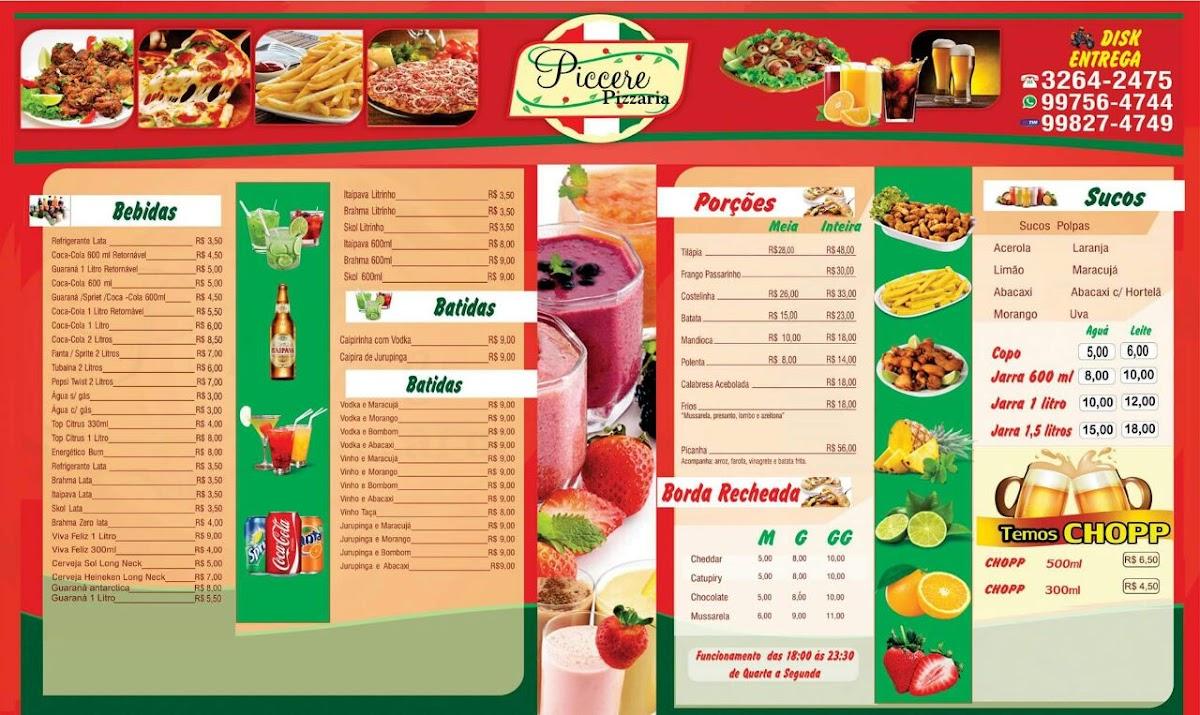 Piccere Pizzarias. cardápio
