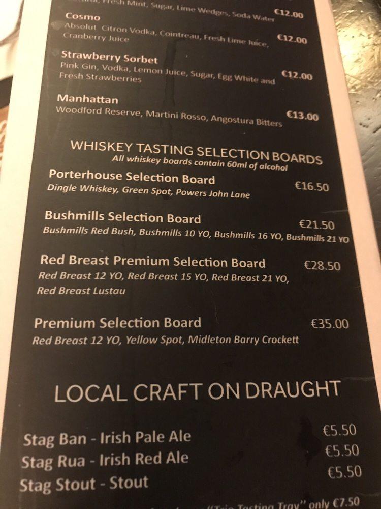 Menu at Porterhouse pub & bar, Killarney