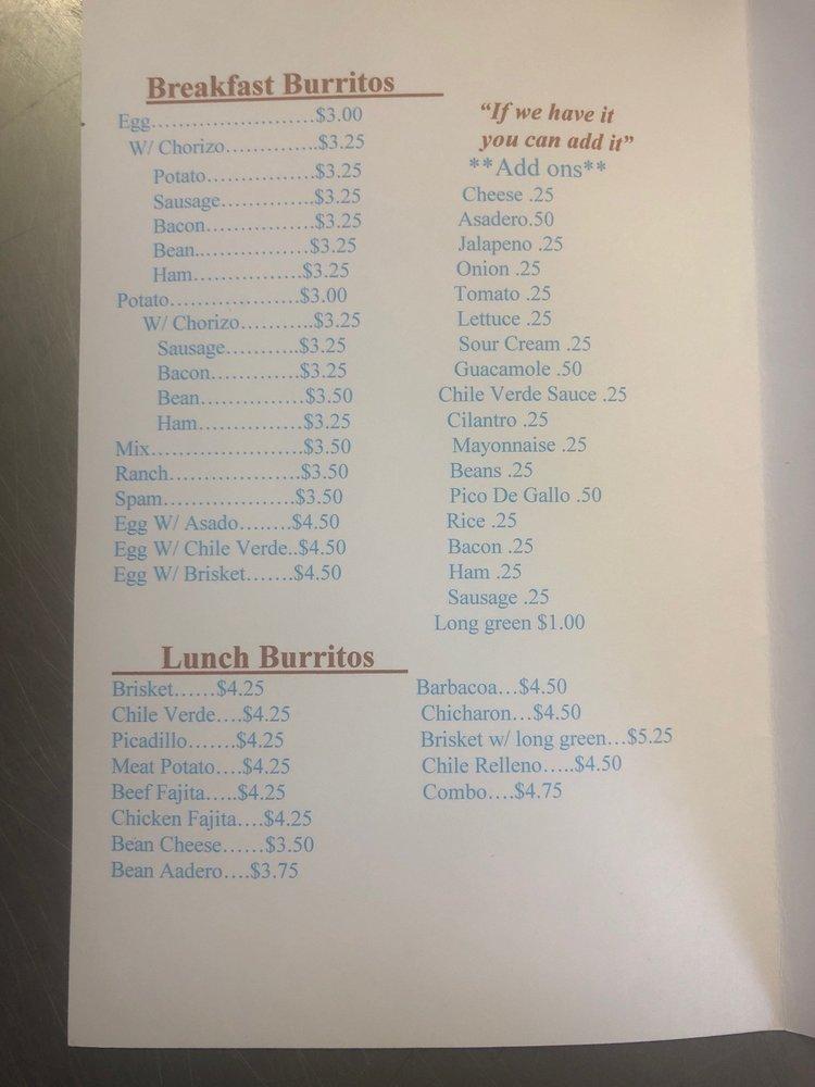 Menu at Burrito express restaurant, Fort Stockton