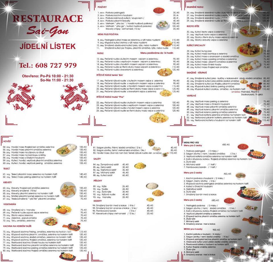 Menu at Restaurace Sai Gon restaurant, Ostrava