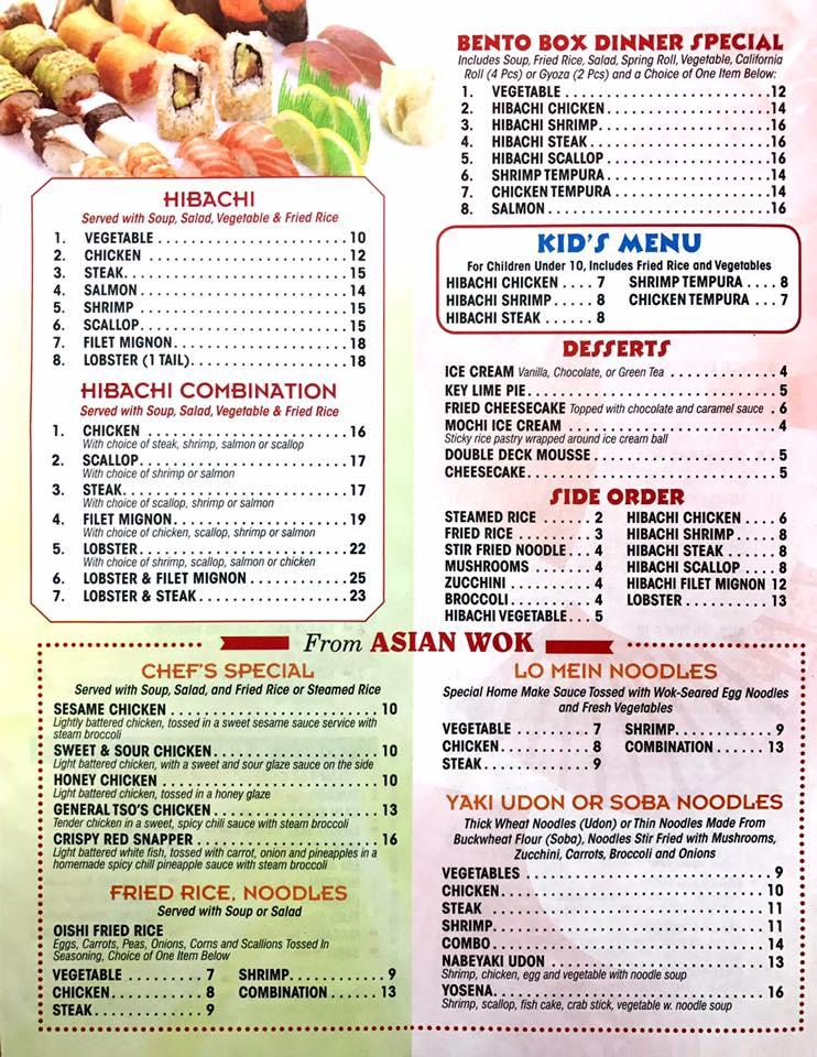 Menu at Oishi Asian Restaurant, Pell City