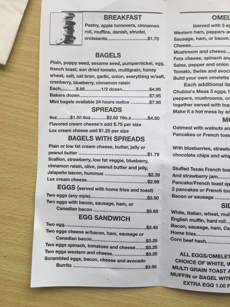 Menu at Chubbas, Middlebury