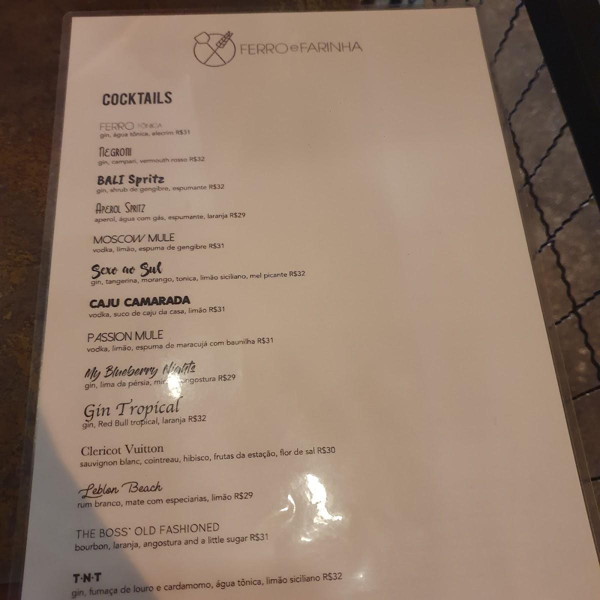 Menu em Ferro e Farinha - Leblon restaurante, Rio de Janeiro, Rua Dias ...