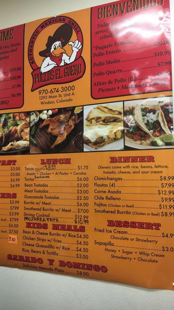 Menu at Pollos El Guero restaurant, Windsor