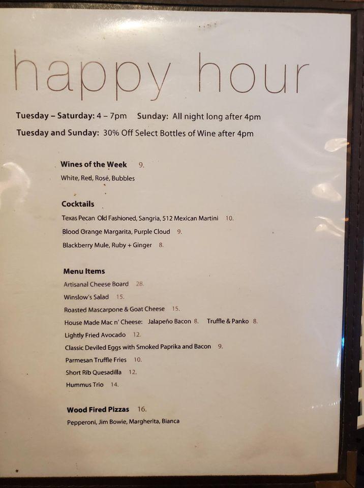 Menu at Winslow's Wine Cafe, Fort Worth