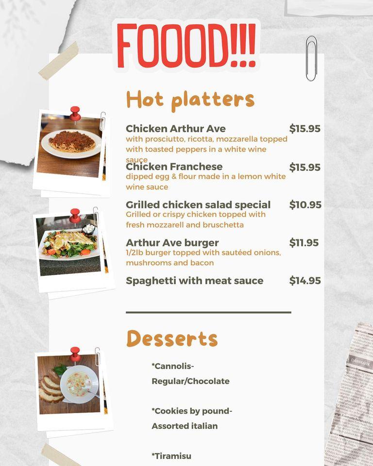 Menu at Arthur Ave Italian Deli restaurant, Honesdale