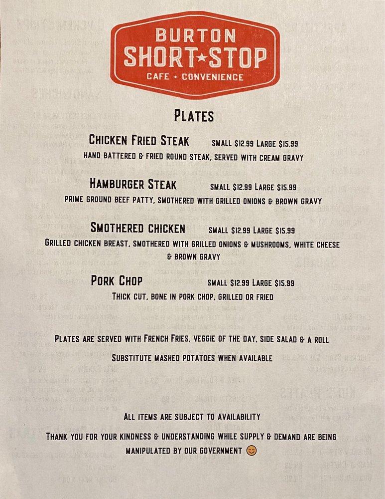 Menu at Burton Short Stop pub bar Burton Farm to Market Rd 390 W