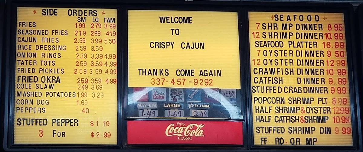 Menu at Crispy Cajun of Eunice restaurant, Eunice