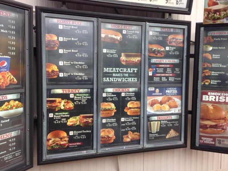 Menu at Arby's fast food, Catalina