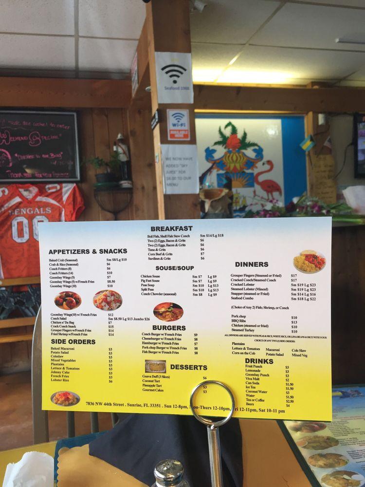 Carta de Junkanoo Taste Bahamian Seafood Restaurant, Sunrise