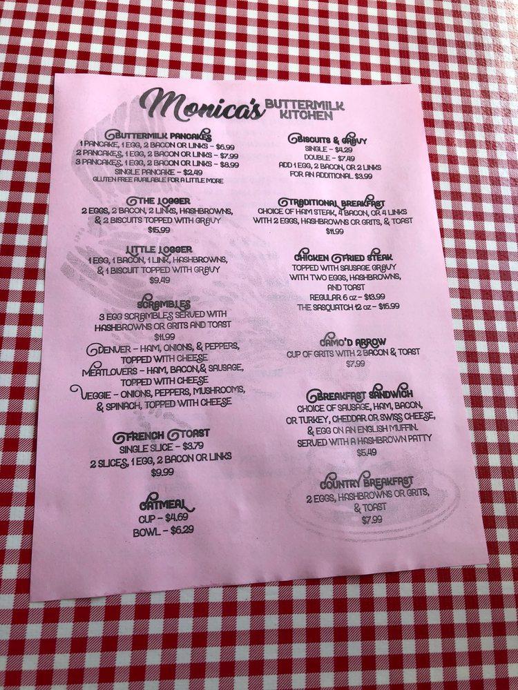 Menu at Monica's Buttermilk Kitchen restaurant, Chewelah