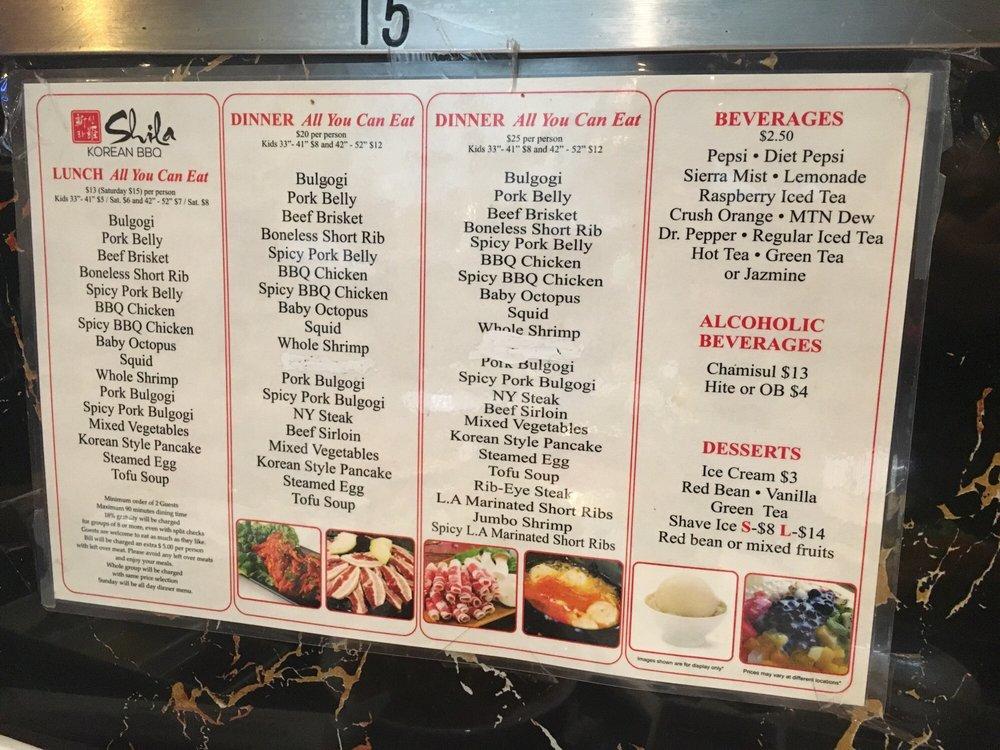 Menu at Shila Korean BBQ, Fresno, W Shaw Ave