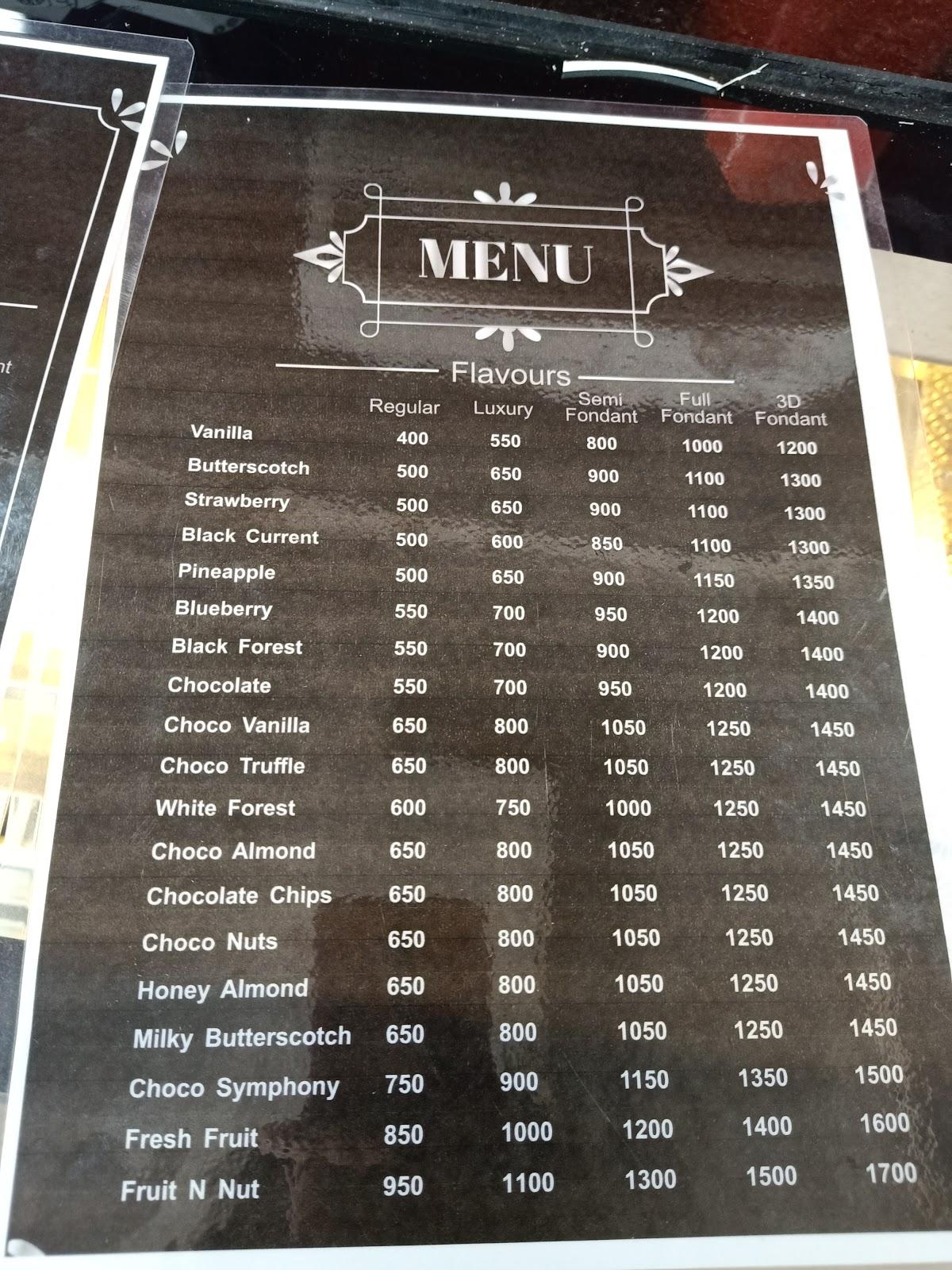 Menu at Fresh Bake, Kakinada