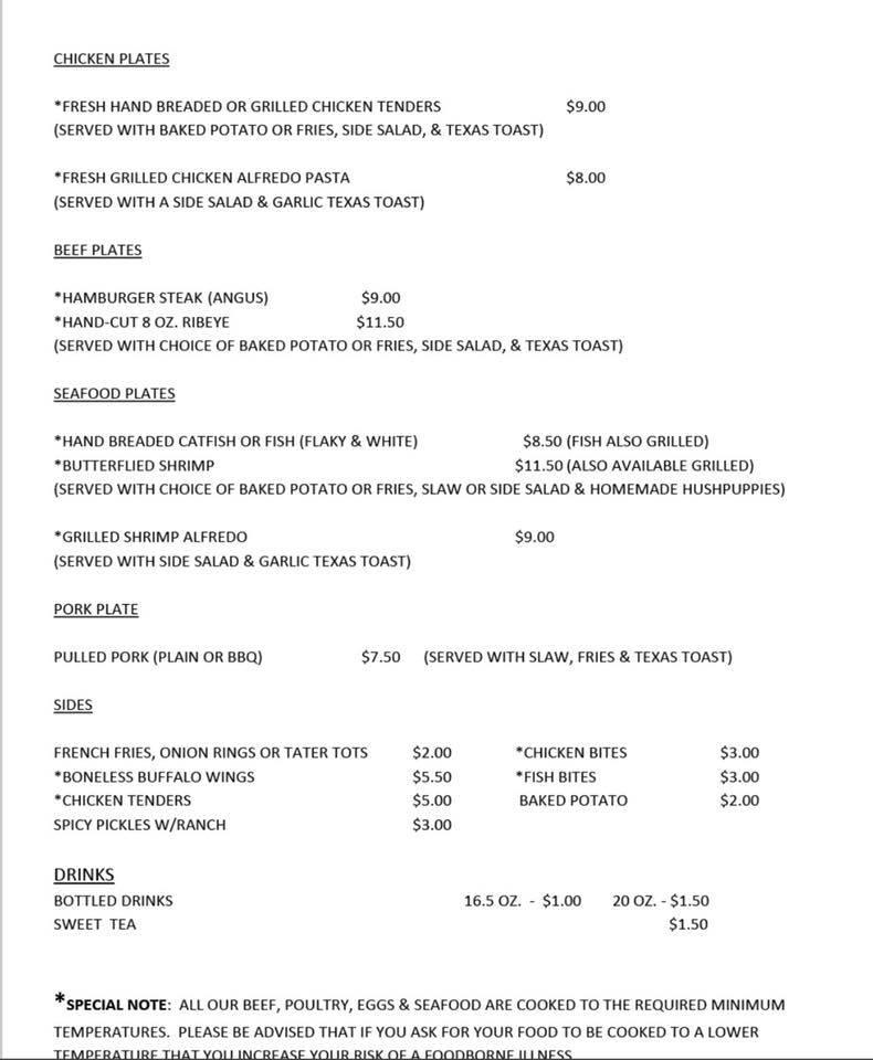 Menu at Fat Chunks & Dave's Restaurant, GruetliLaager