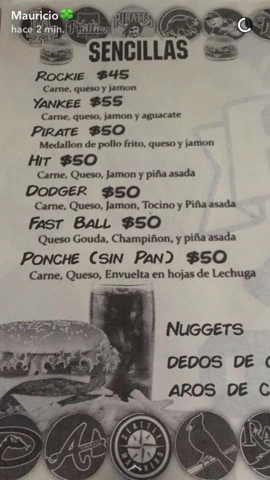 Menu at MLB Burger restaurant Culiacán