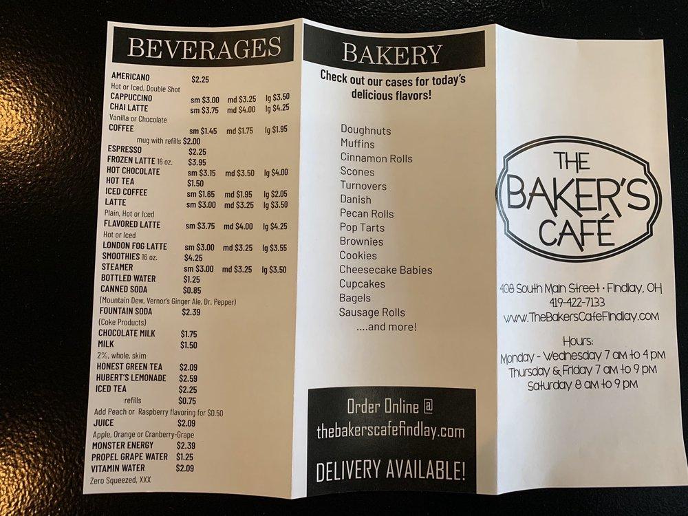Menu at The Baker's Café cafe, Findlay