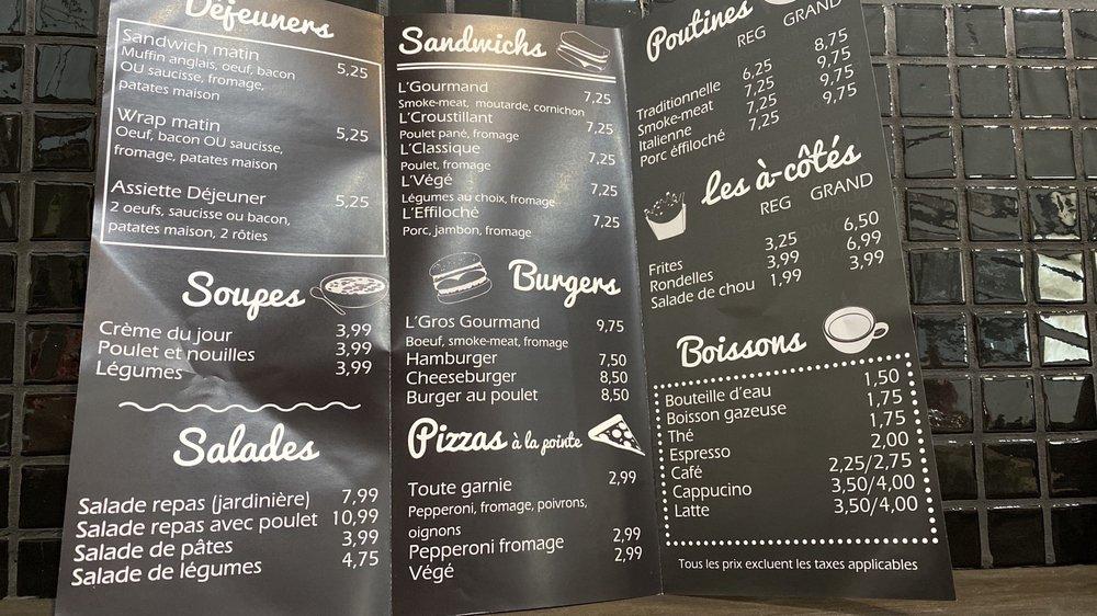 Menu at Chez L'Gourmand restaurant, Montréal