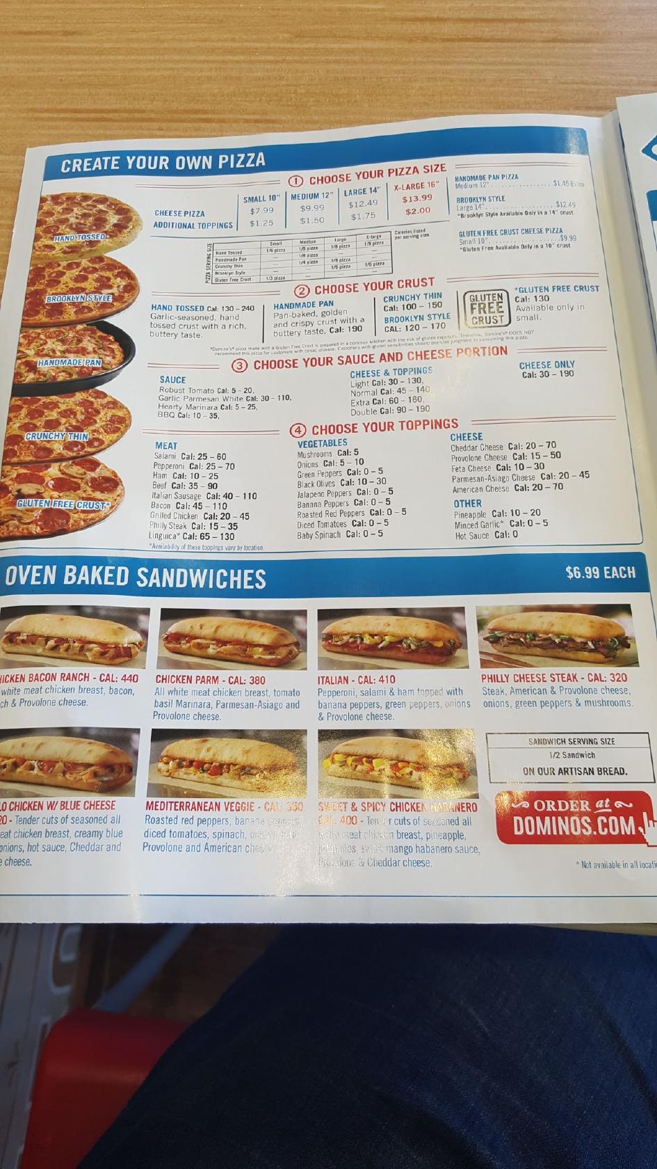 Menu at Domino's Pizza pizzeria, Swampscott, 430 Paradise Rd