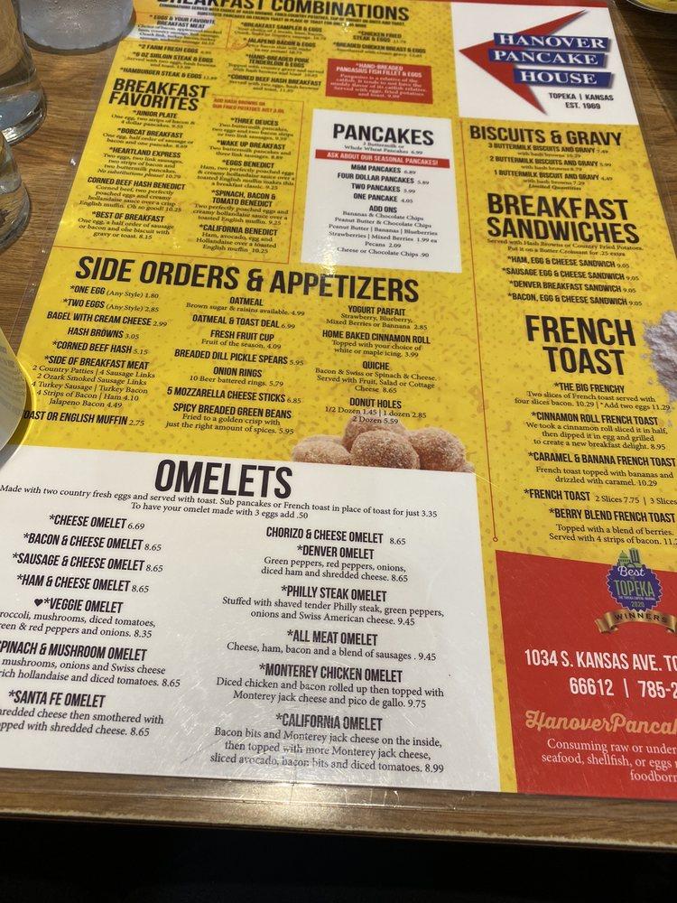 Menu at Hanover Pancake House restaurant, Topeka