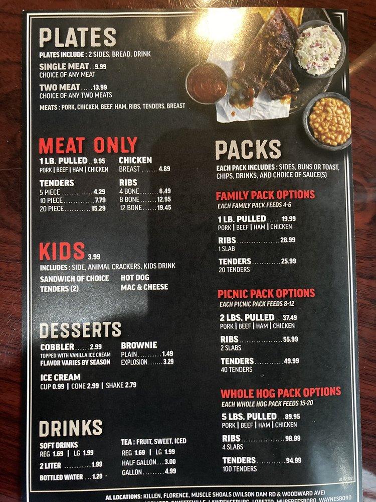 Menu at Rick's BBQ, Murfreesboro, 212 Warrior Dr