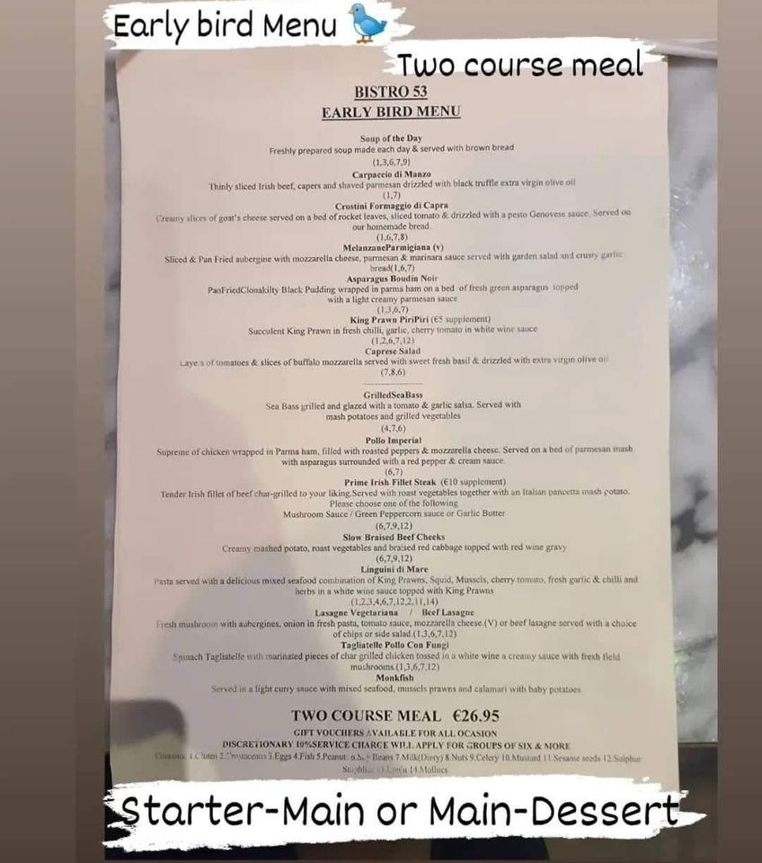 Menu at Bistro 53 Maynooth restaurant, Maynooth, Main St
