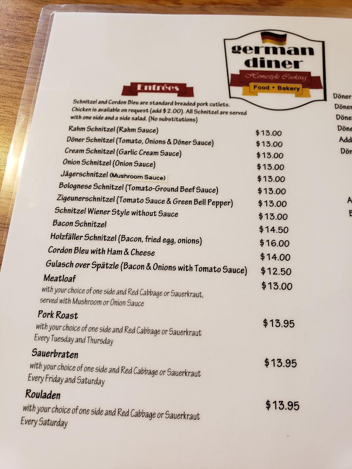 Menu at German Diner restaurant, Lacey, Martin Way E