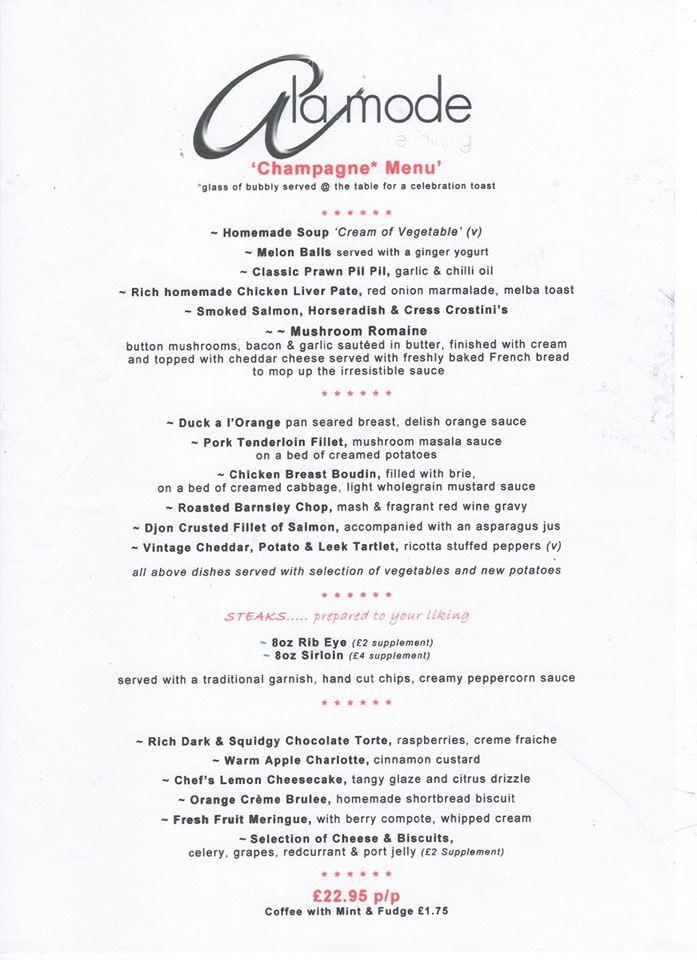 Menu at Norwood House restaurant, Newport