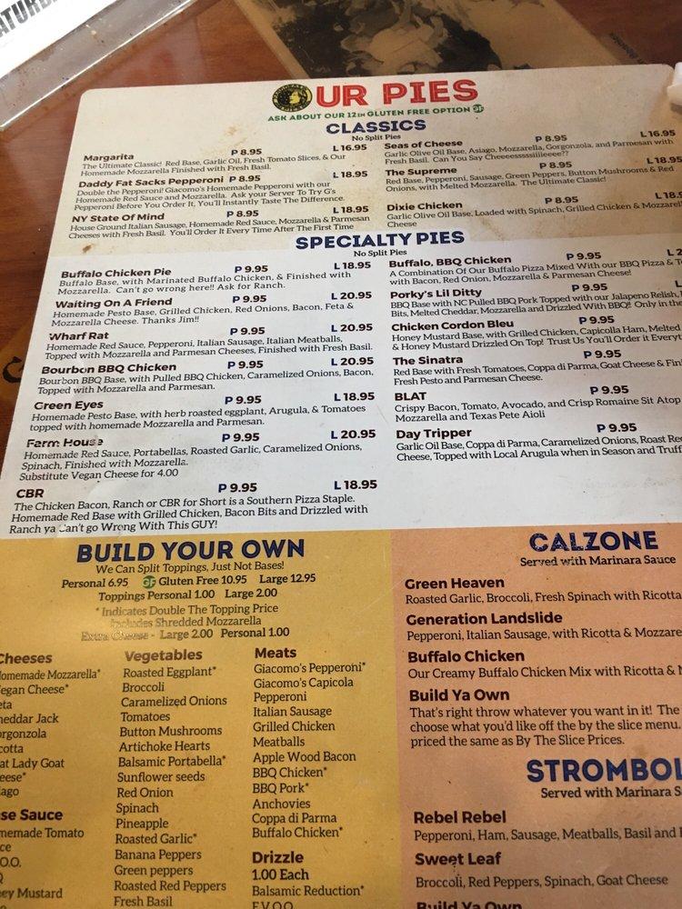 Menu at Pandora's Pies pizzeria, Elon