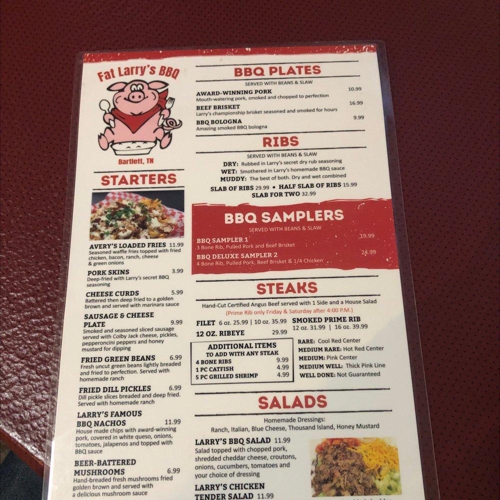 Menu at Fat Larry's BBQ, Bartlett