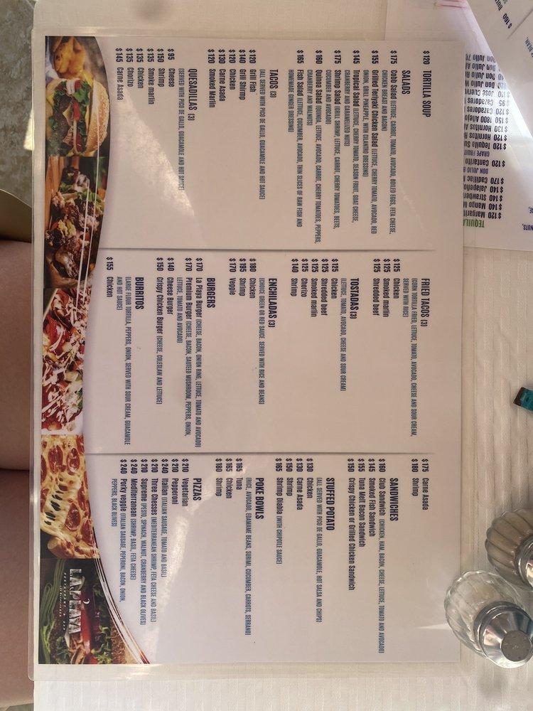 Menu at La Playa pub & bar, Los Barriles