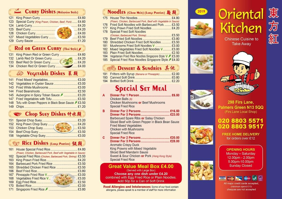Menu at Oriental Kitchen fast food, London, 298 Firs Ln