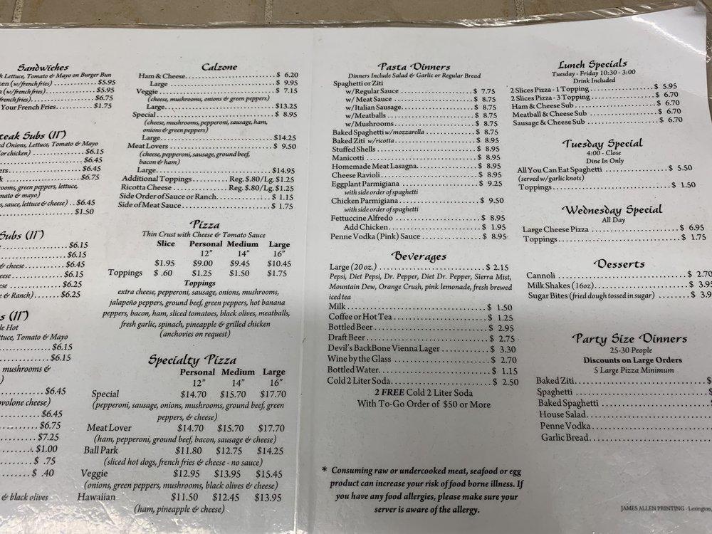 Menu at Scotto's Pizza pizzeria, Glasgow