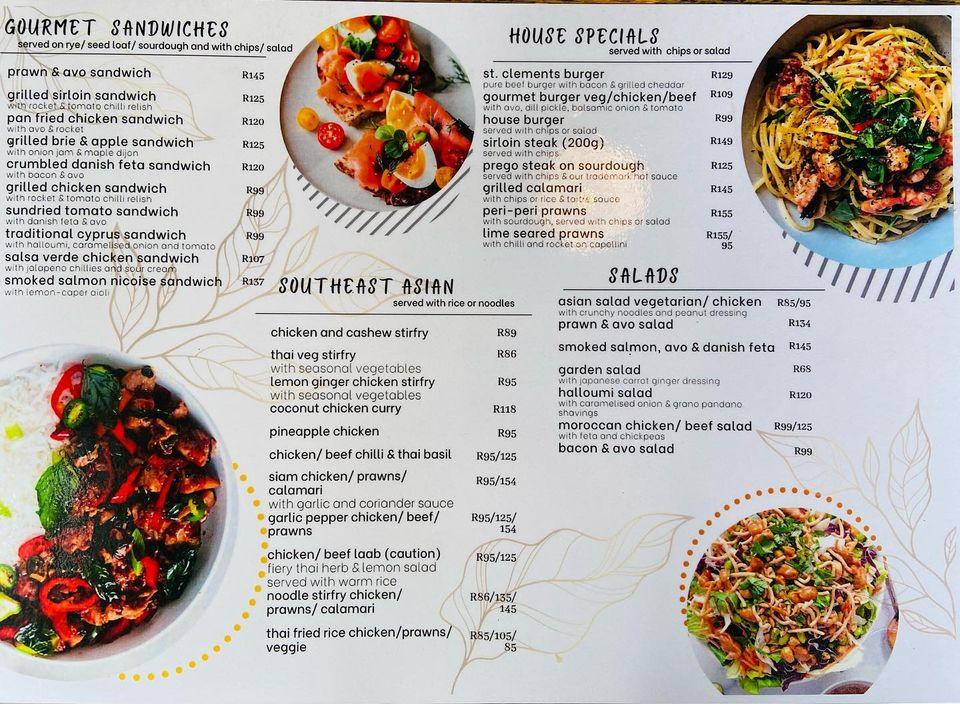 Menu at St. Clements Restaurant, Durban