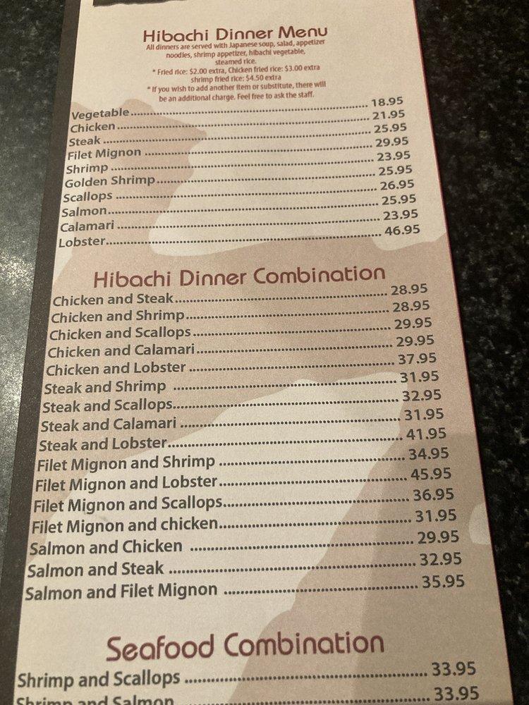 Menu at Tokyo Steakhouse Sushi and Hibachi, Tinley Park, 179th St