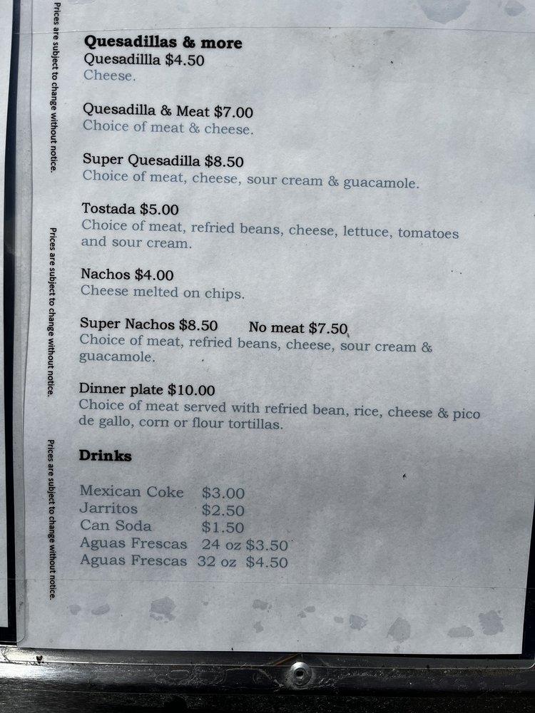 Menu at Tacos Mex Birrieria restaurant, Eugene