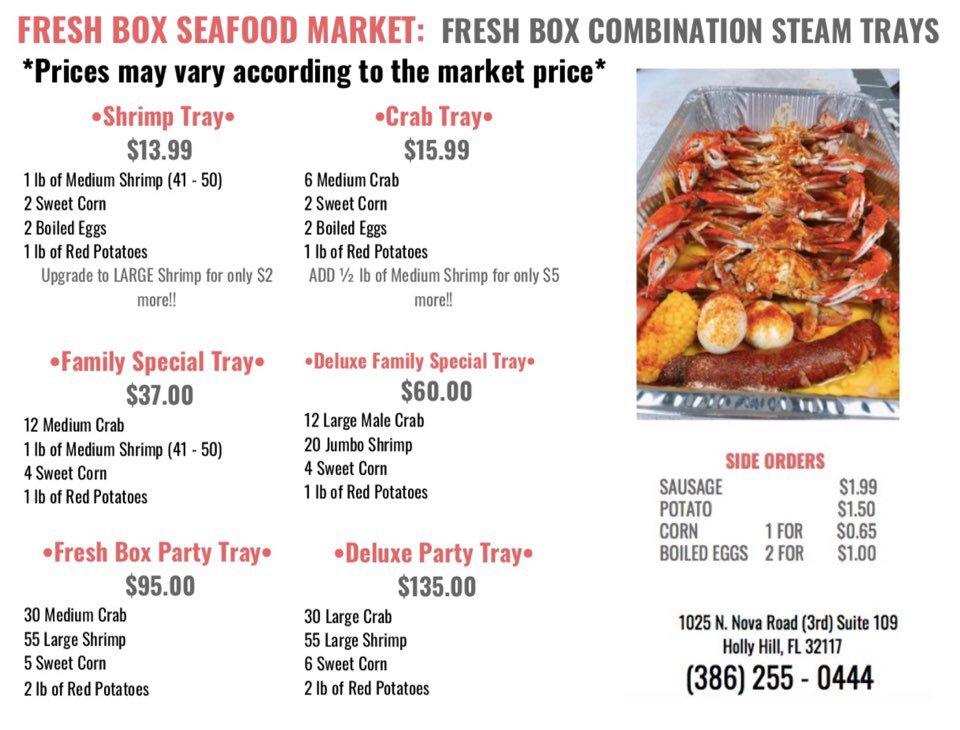Menu at Fresh Box Seafood restaurant, Holly Hill