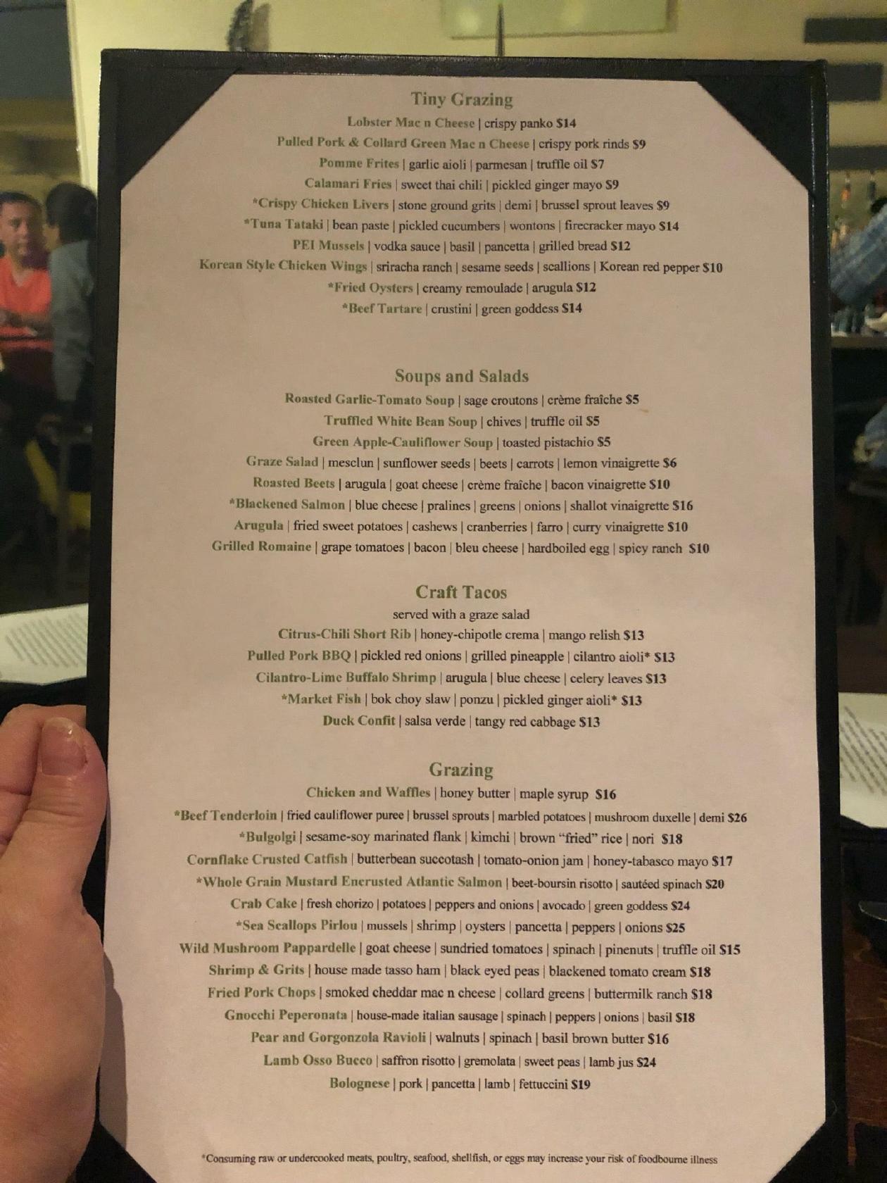 Menu at Graze Restaurant, Mount Pleasant, 863 Houston Northcutt Blvd