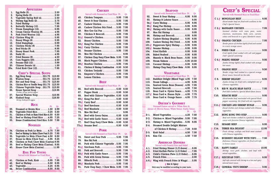 Menu at Happy china restaurant, Pensacola