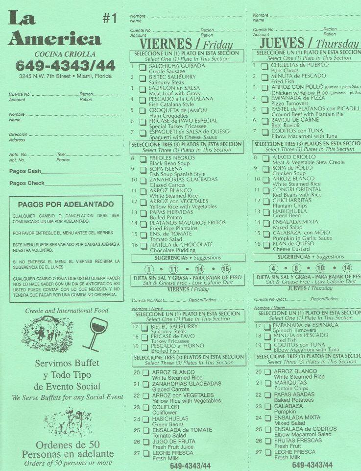 Menu at La America Cantina_Food Delivery restaurant, Hialeah