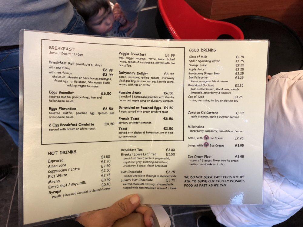 Menu at Stewart Tower Dairy cafe, Bankfoot