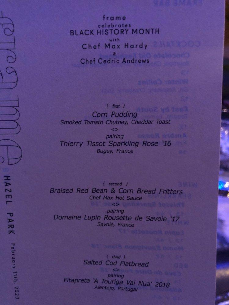 Menu at Frame restaurant, Hazel Park