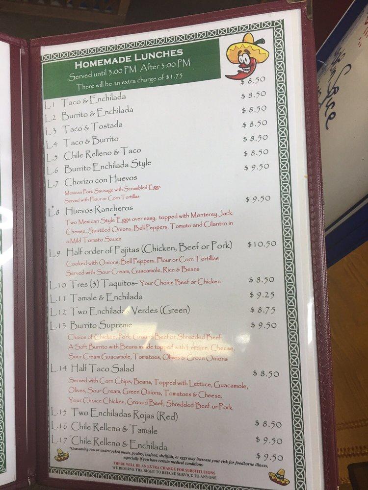 Menu at Cinco de Mayo Mexican Restaurant, La Pine