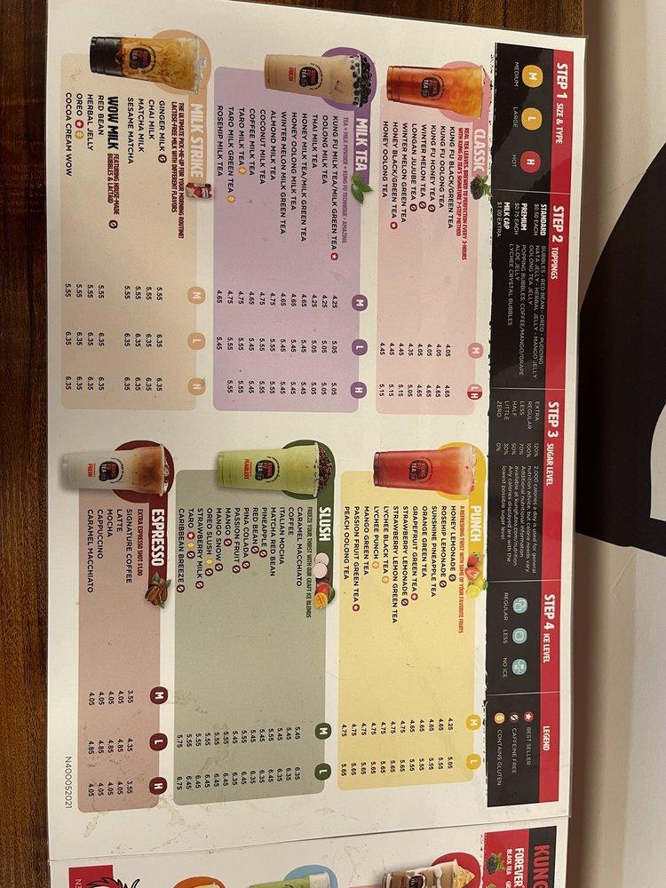 Menu at Kung Fu Tea, East Meadow