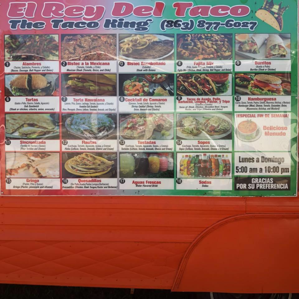 Menu at El Rey Del Taco restaurant, 337 Rifle Range Rd