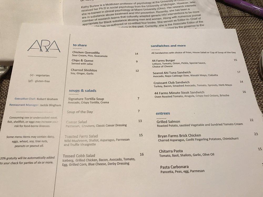 Menu at ARA restaurant, Houston, W Loop S