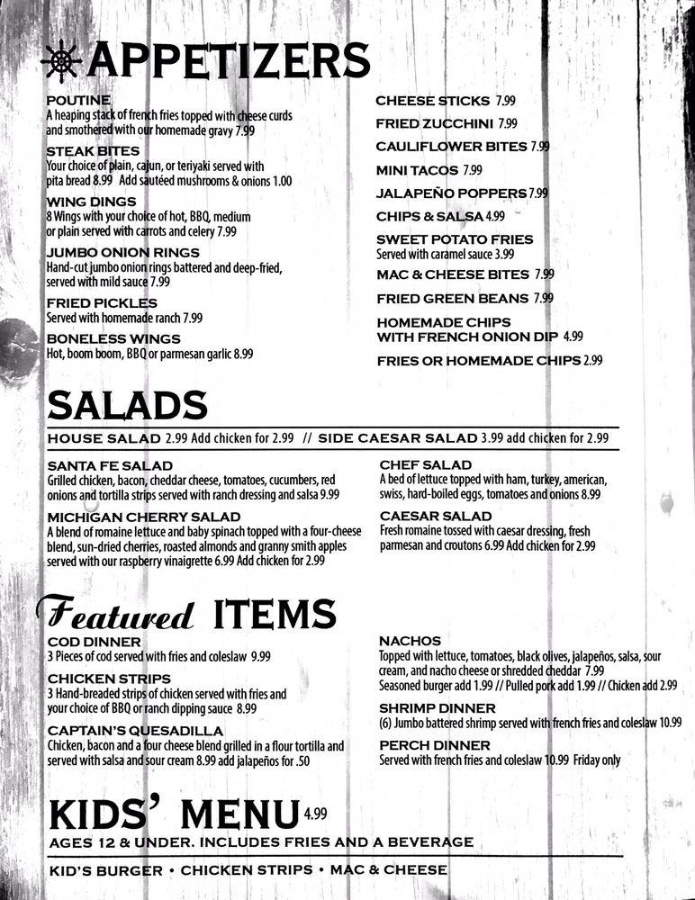 Menu at Captain's pub & bar, Wyandotte