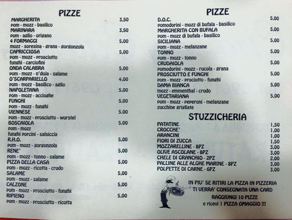 Menu da Ciro Speedy ristorante Catanzaro Viale Crotone