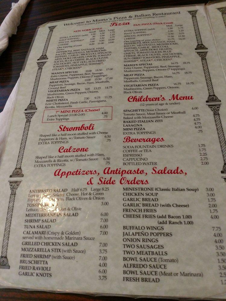 Menu at Mama's Pizza Italian Restaurant, Tarboro
