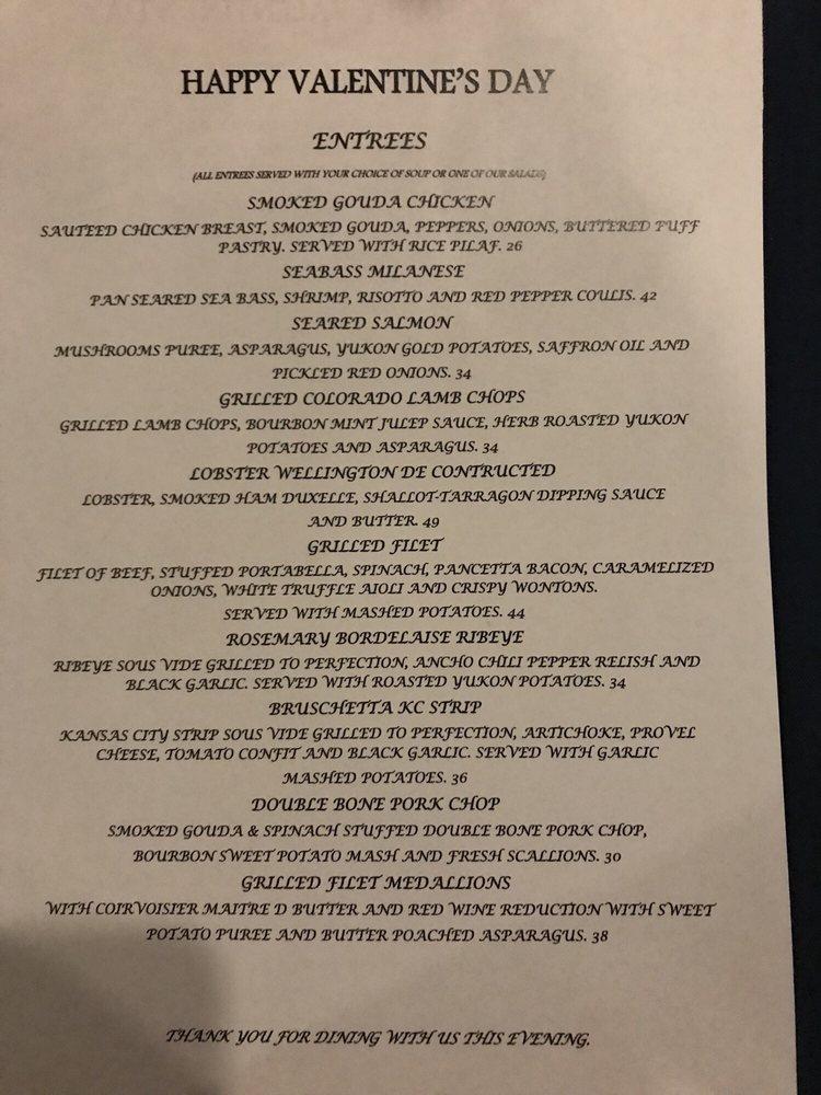 Menu at Mythos steakhouse, Joplin